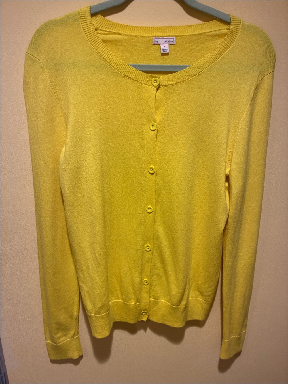 GAP Dopamine Cotton Nylon Silk Women's Bright Yellow Button-Front Cardigan Sz M